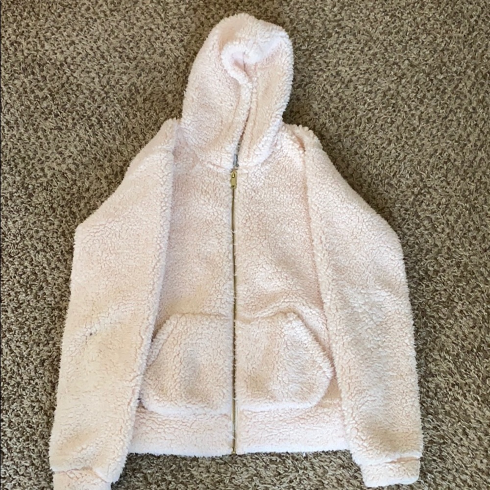 fluffy light pink sherpa jacket